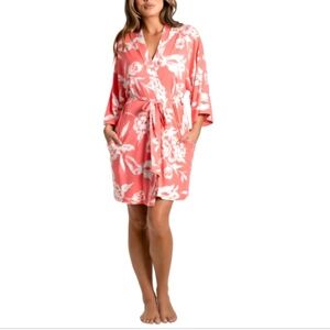 Linea Donatella Women's Printed 3/4-Sleeve Robe Coral L/XL